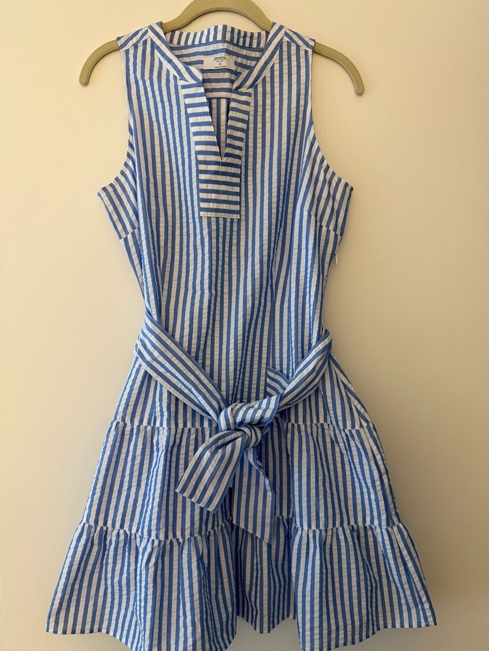 UNTUCKit Blue & White Vertical Stripe Sleeveless Tie-Waist Dress